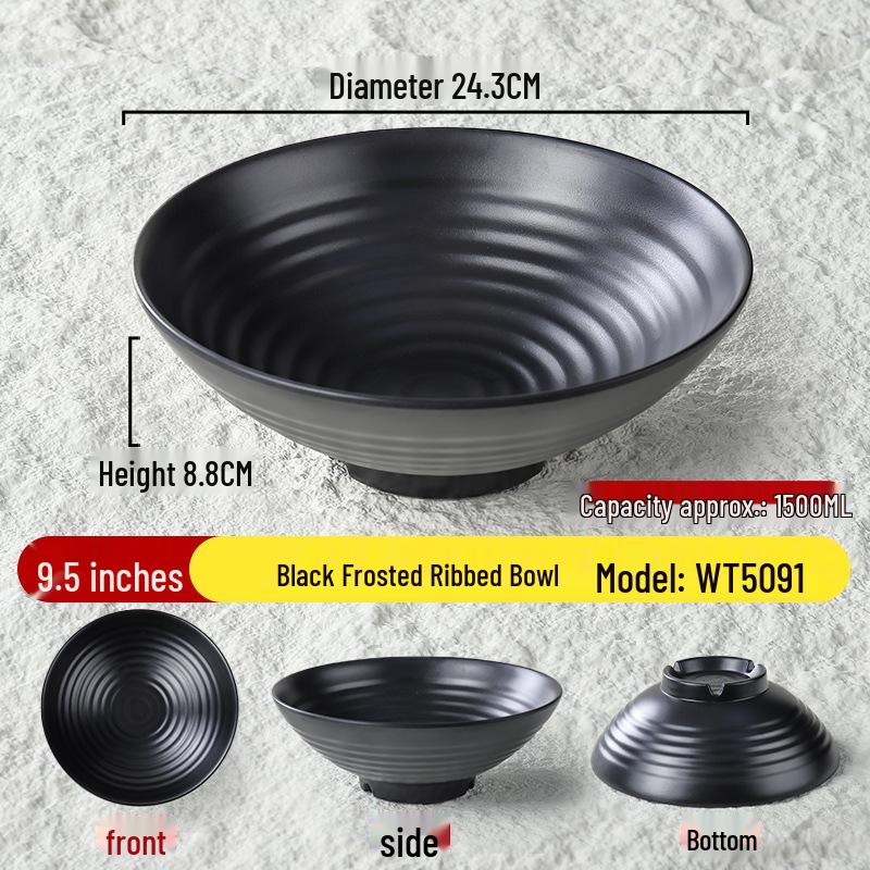 Melamine Black Matte Wide Mouth Noodle Bowl - Drop-Resistant, Perfect for Ramen, Luosifen, Mala Tang