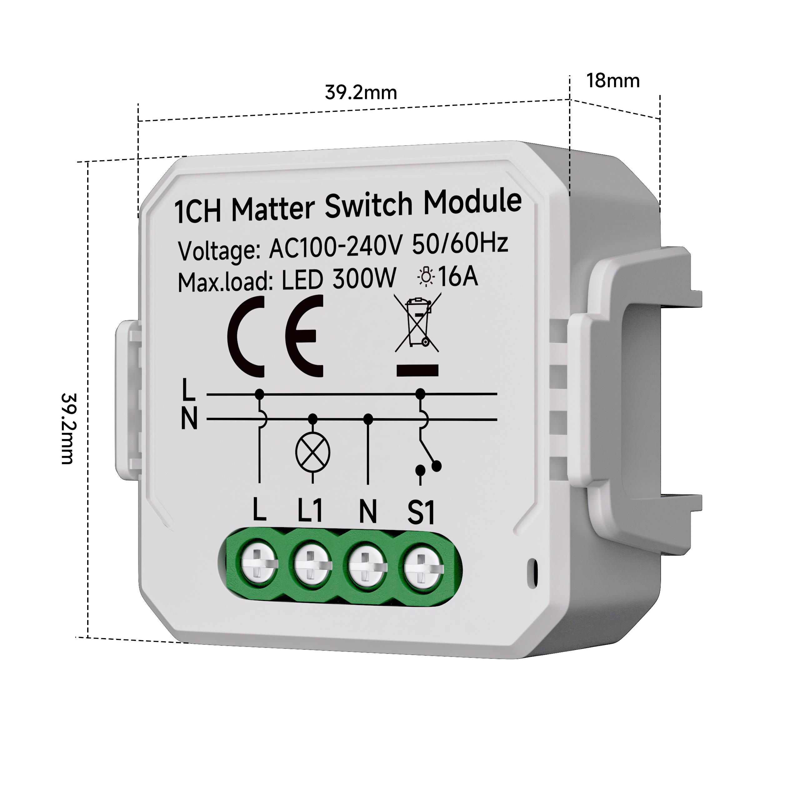 WiFi Smart Switch Module, Tuya Smart Light Switch Wall Switch Controller for Smart Home Automation 39.2*39.2*18MM&Universal Standard белый