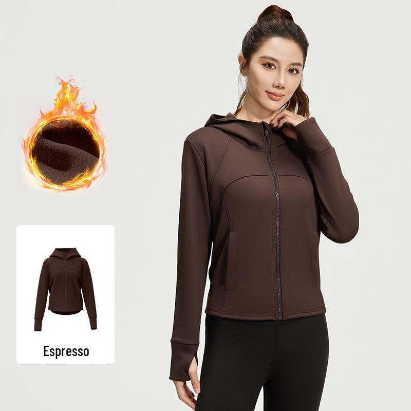 

Женская флисовая куртка для йоги с капюшоном: Спортивная куртка свободного кроя на осень и зиму с карманами Medium