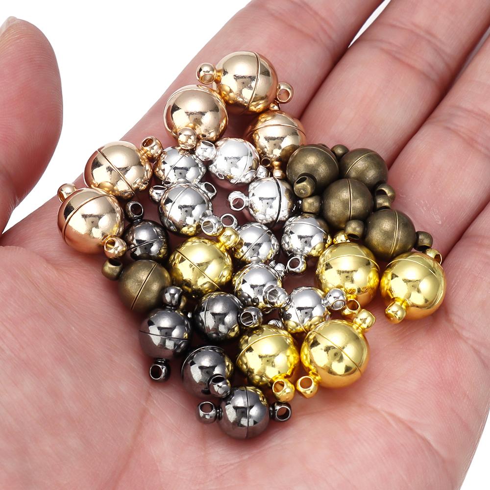 5Sets 6 8 10 12 14mm Copper Magnetic Clasps Ball Shape Strong Clasps For Necklace Connection DIY Leather Bracelet Jewelry Making
