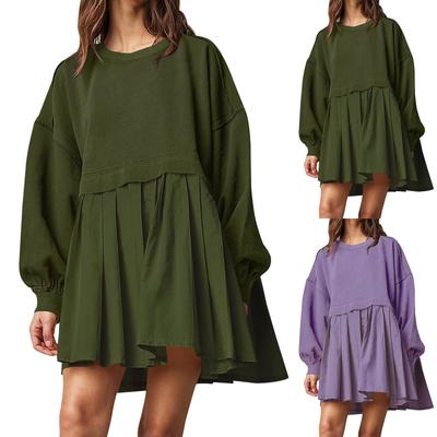 Women Oversized Sweatshirt Dress Neck Long Sleeve Patchwork Pullover Tops Sweatshirt  Dress