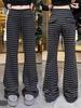 Hohe Taille, schmal geschnittene, schwarz gestreifte Micro-Flare Wide-Leg Jogginghose für Damen - Herbst/Winter Koreanischer Stil