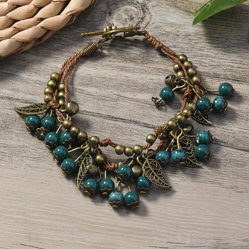 Retro literary and artistic small fresh cherry bracelet female fruit fringed ceramic hand rope handmade jewelry