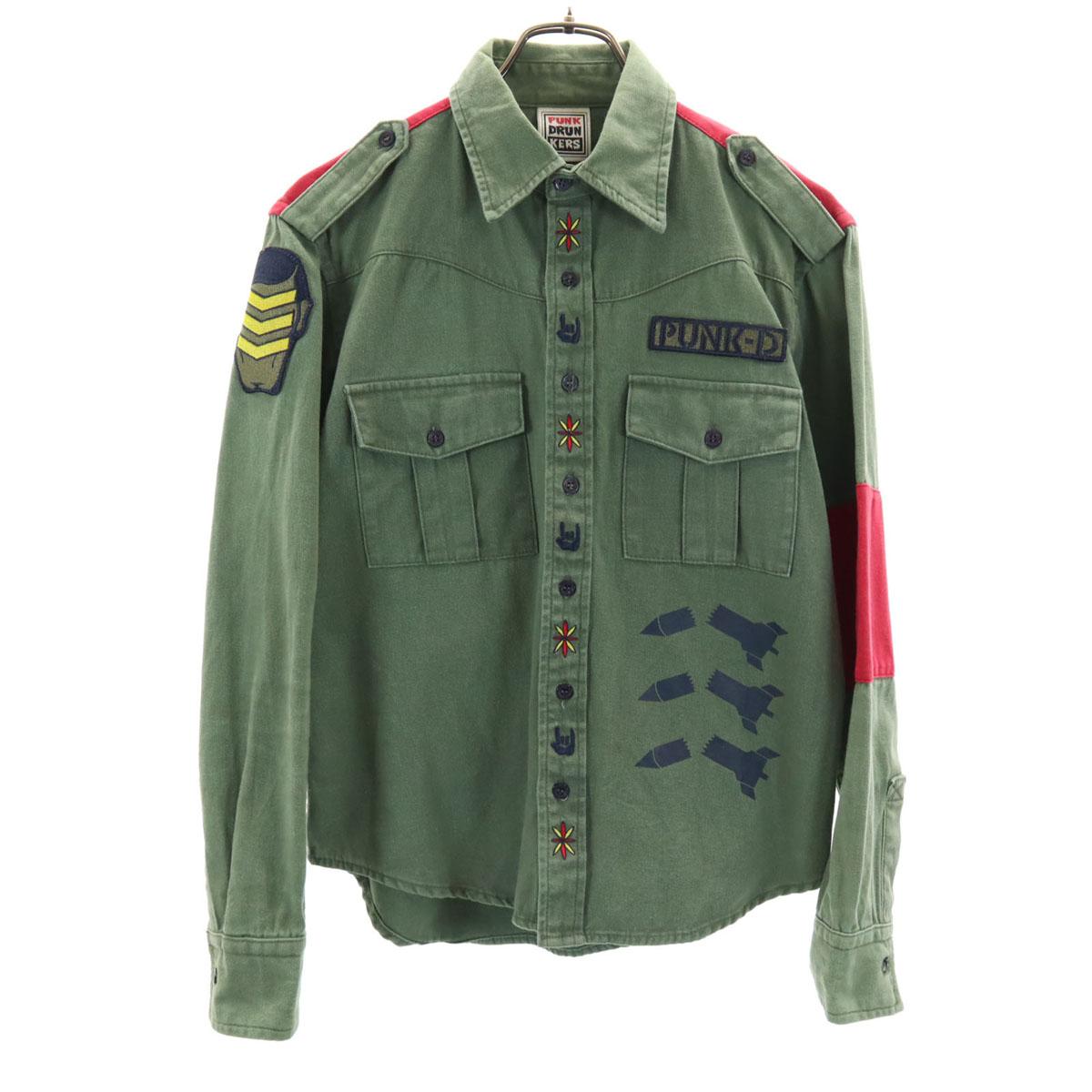 

PUNK DRUNKERS Long sleeve Military shirt M khaki Men s Used