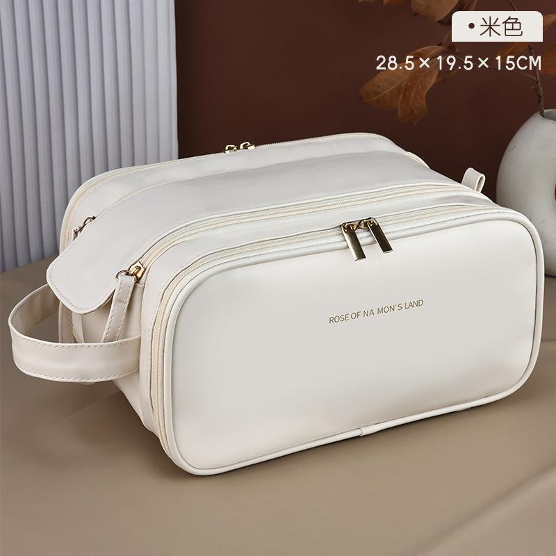 Neue PU dreilagige Kosmetiktasche mit Doppelreißverschluss, tragbare Aufbewahrungstasche, Reisekosmetiktasche, Toilettentasche, Aufbewahrungstasche