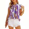 Women's sleeveless round neck colorful printed chiffon shirt