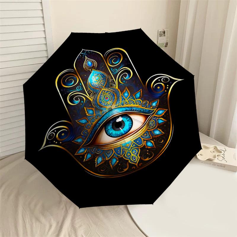 

1PC Hamsa Eye Automatic Open/Close Umbrella with Windproof, 8-Rib Sturdy Canopy, Durable Ribs, Fashionable Design, Outdoor Accessory, Fun Prin, Holida