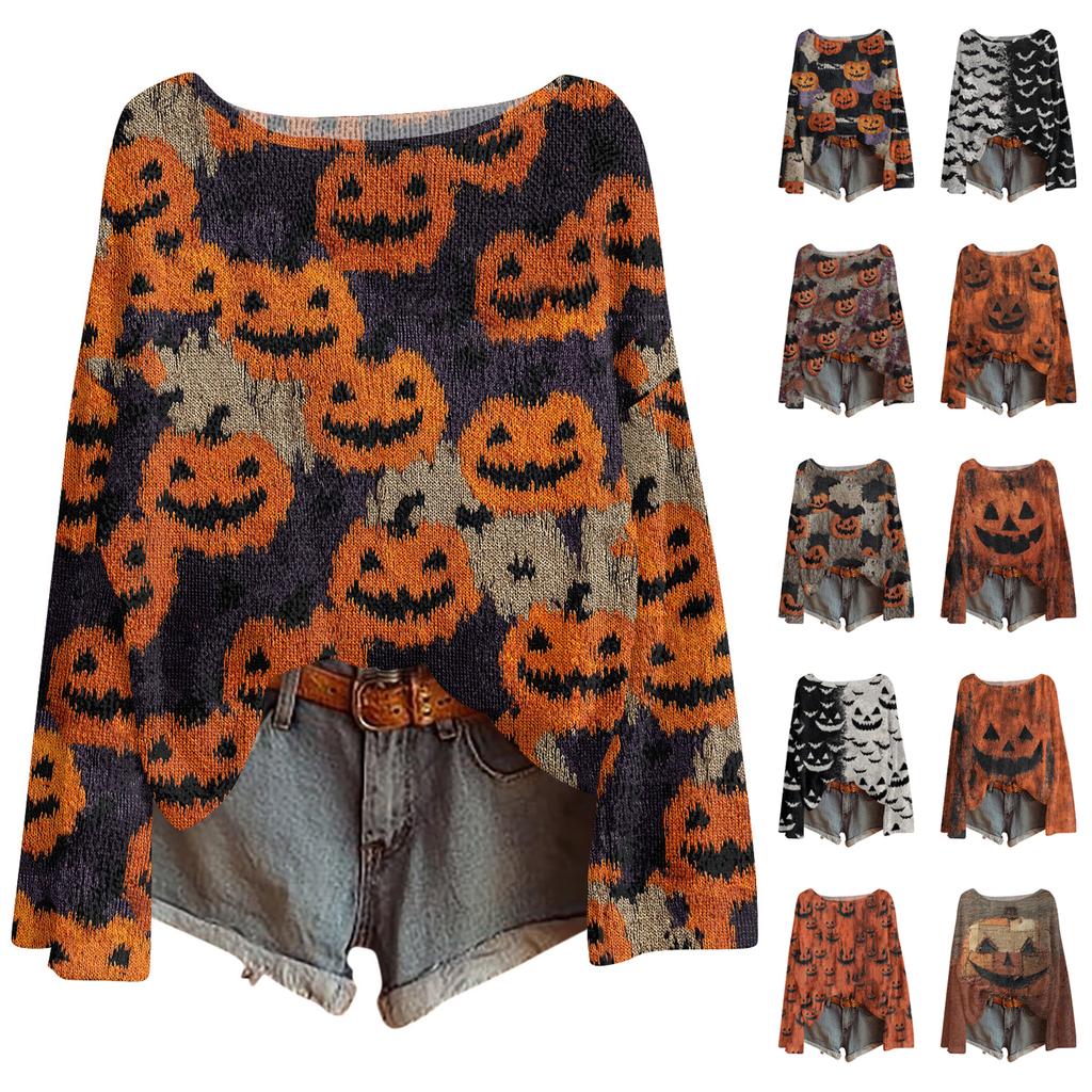 Womens  Fall Sweaters Long Sleeve Print Tops Pullover Sweaters Loose Dressy Casual Basic Clothes