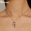 BAMOER 925 Sterling Silver Mermaid Pendant Necklace Moon Neck Chain for Women Delicate Birtrhday Gift Fine Jewelry
