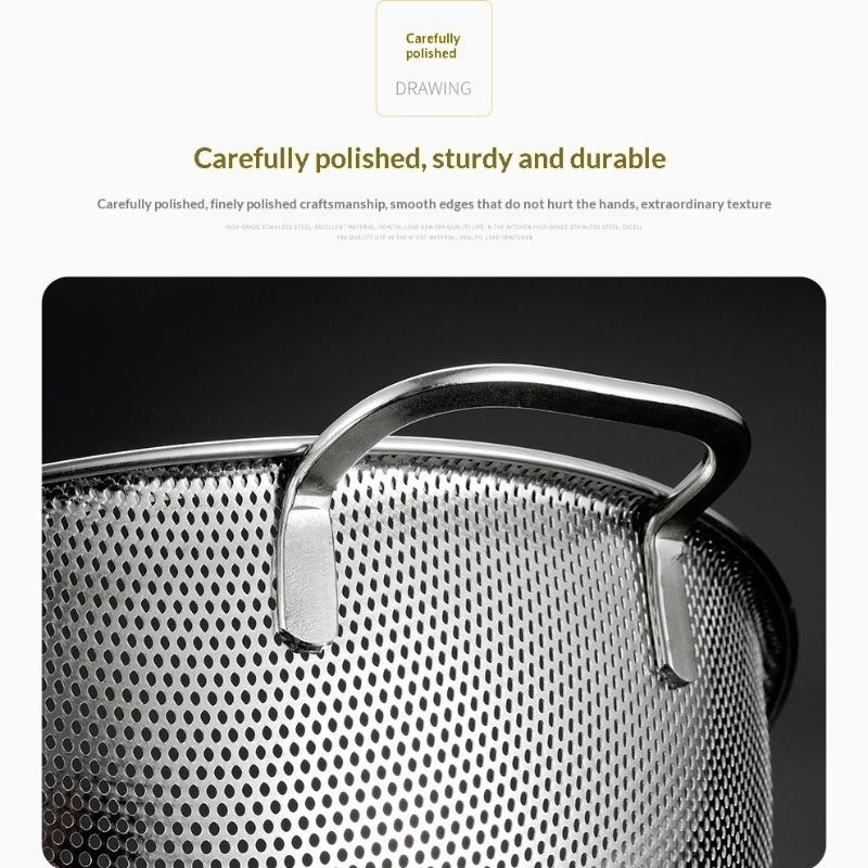 Stainless Steel Colander With Double Handle Food Pasta Strainer Basket With Self-Draining Solid Ring Base Fine Mesh Filter