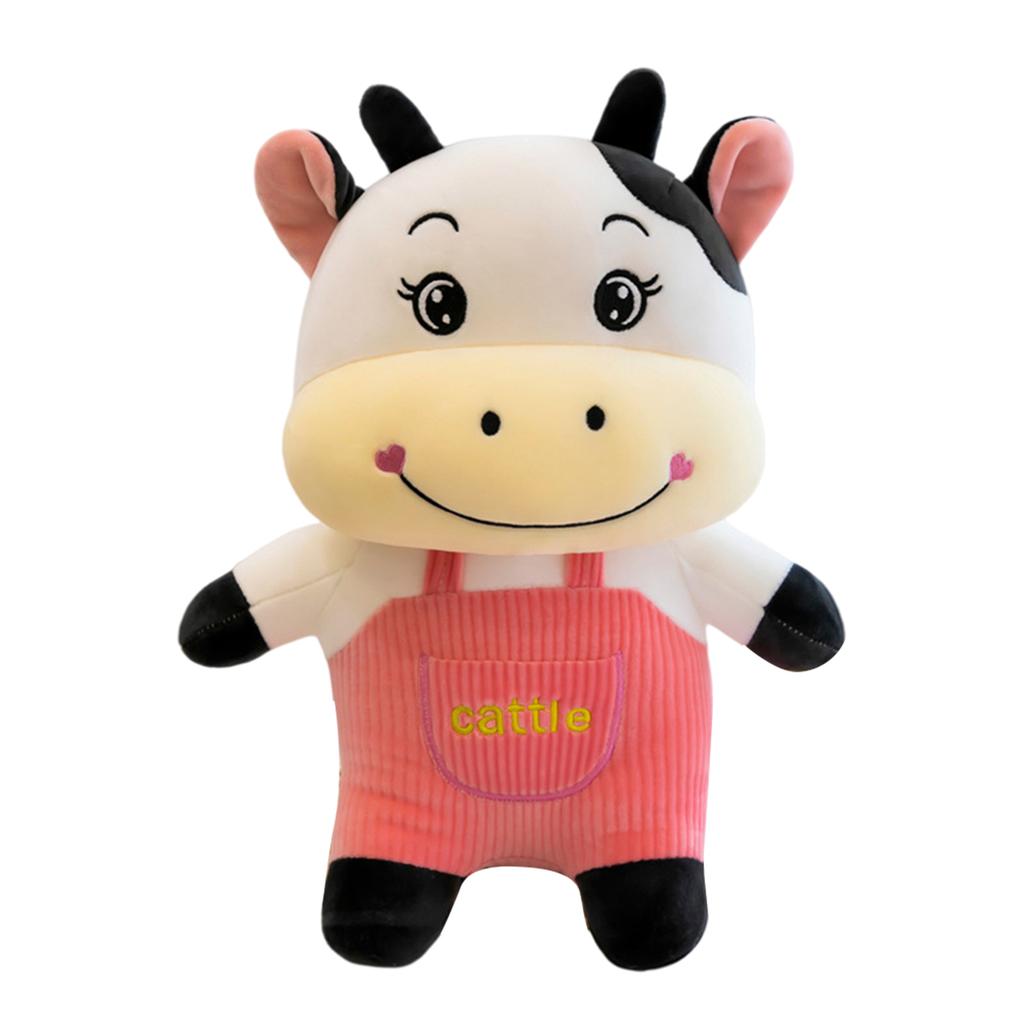 Cow Plush Toy With Bib Pants Large Sitting Cow Toy Huggable Throw Pillow For Boy
