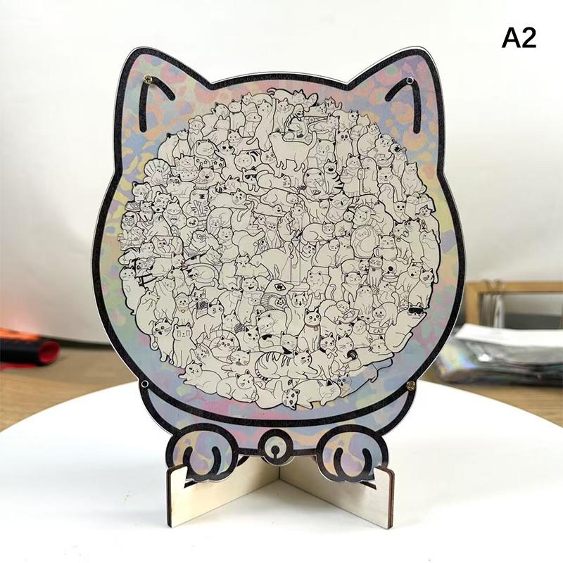 Cat-Shaped Wooden Puzzle Bone-Shaped Jigsaw Puzzle Irregular Unique Animal Pieces Decorative Gift Stress Relief Home Decor
