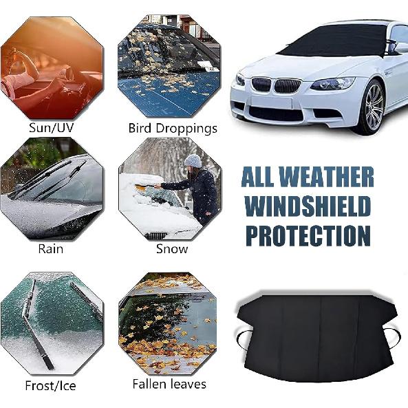 1 PC Car Windshield Snow Cover, Snap-On Waterproof and Scratch-Proof Windshield Protector, 600 D Oxford Cloth Car Window Snow Cover, Universal for