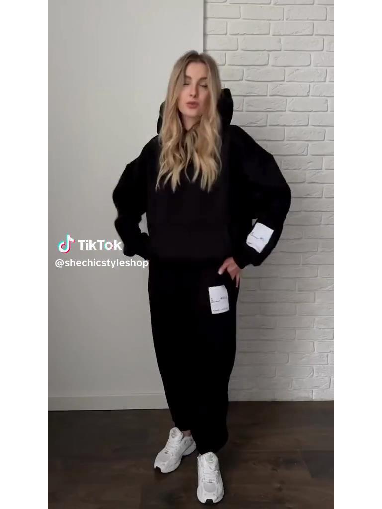 

2024 Autumn/Winter European & American Style Hooded Pullover Sweatshirt and Drawstring Ankle Pants Set 3XL чорний