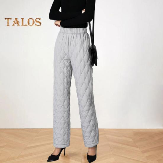 Autumn Winter Cotton Pants Rhombus Quilted Straight Wide Leg Long Pants with Pockets Solid Color Thickened Warm Trousers