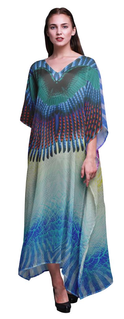 Phagun Tribal Feather Ladies Kaftan Holiday Loungewear Maxi Dress Beach