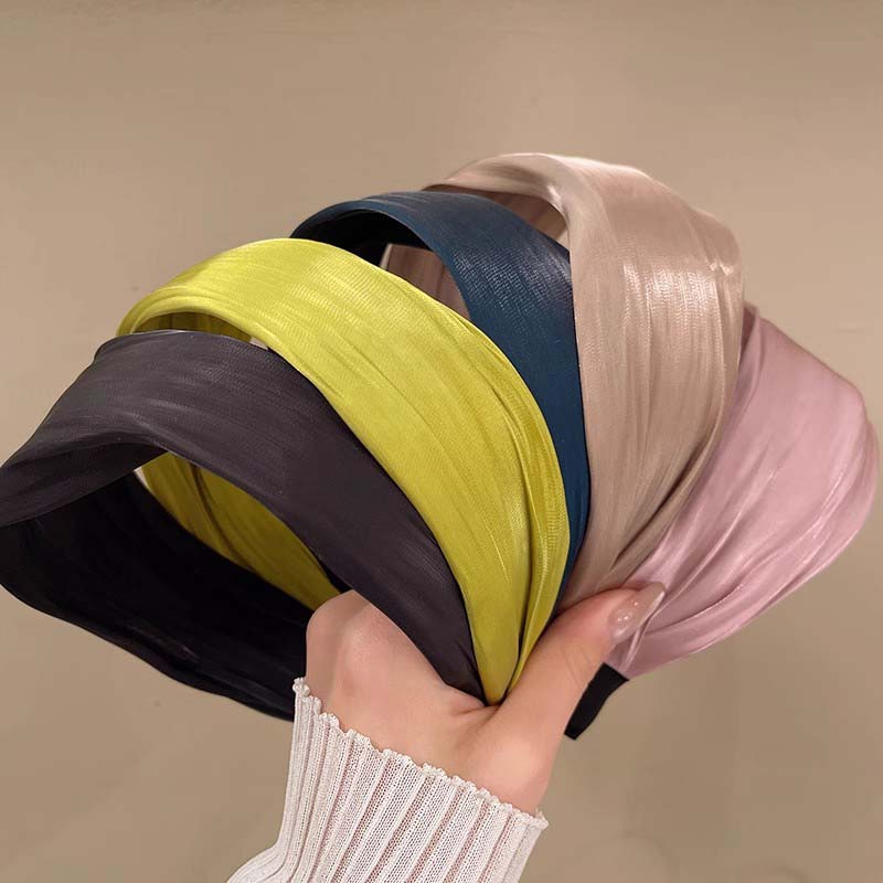 Korean Solid Color Satin Headband for Women Girls Fashion Elegant Wide Sponge Hair Hoop Headwear Hair Accessories
