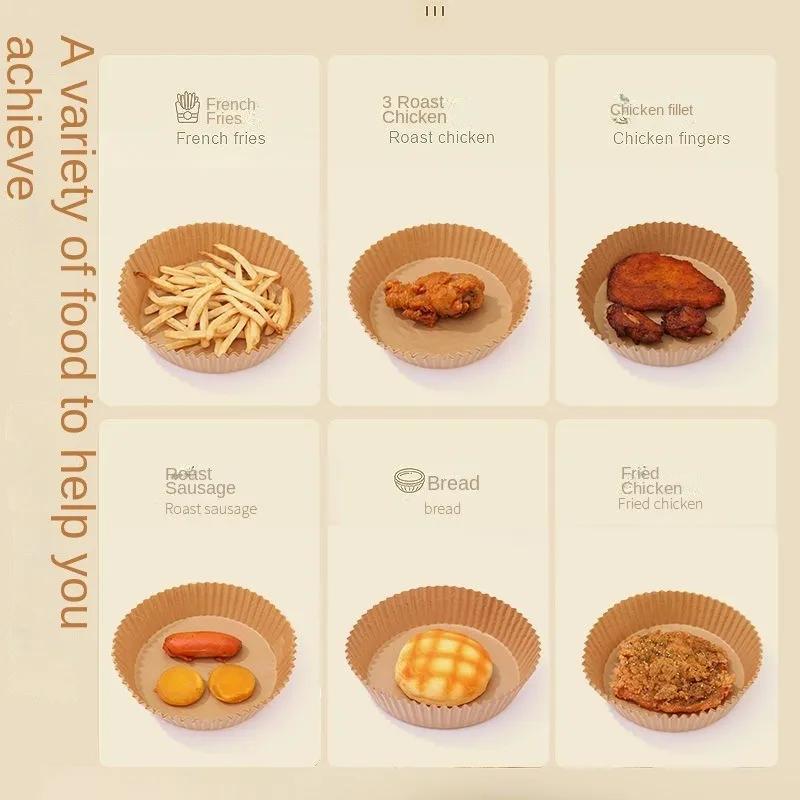 50/100 STÜCKE Air Friteuse Einwegpapier Quadratisch Rund Backpapier Grillplatte Antihaft-Matte Küchenofen Ölabsorbierendes Papierwerkzeug