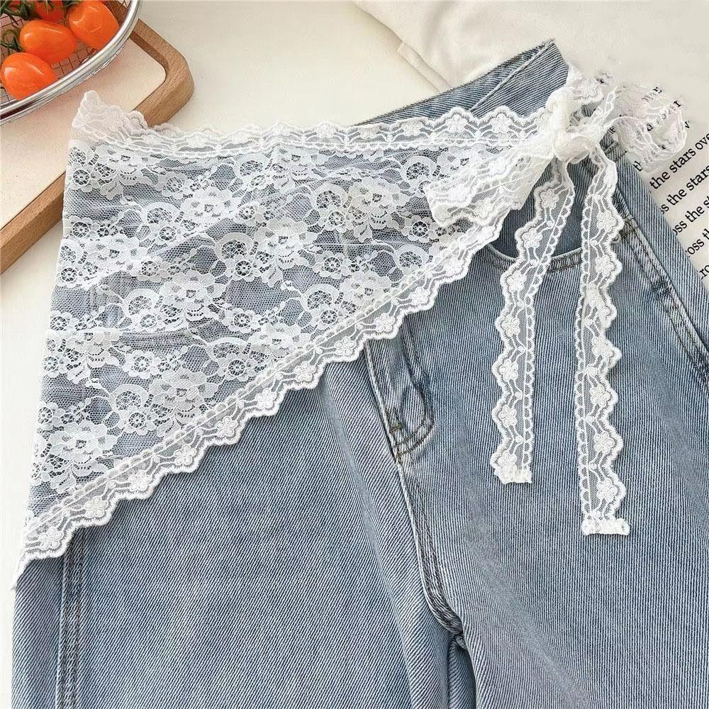 Flower Embroidery Triangle Short Skirt Trendy Butt Curtain Skirt Lace Trim Apron Skirt Accessories