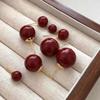Korean Red Pearl Stud Round Earrings for Women Vintage Sweet Imitation Pearl Temperament Earings Wedding Party Jewelry Gifts