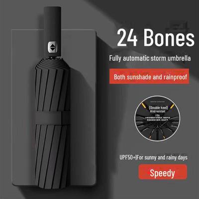 Automatic 24-Rib Folding Umbrella: High-End, Dual-Use, Storm-Resistant, Large Umbrella for Sun and Rain