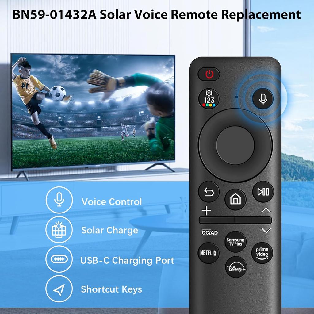 BN59-01432A Solar Voice Remote Replacement for Samsung TV Remote with Bluetooth Rechargeable Solar Cell, Compatible with Samsung TV 2023 2024 Neo