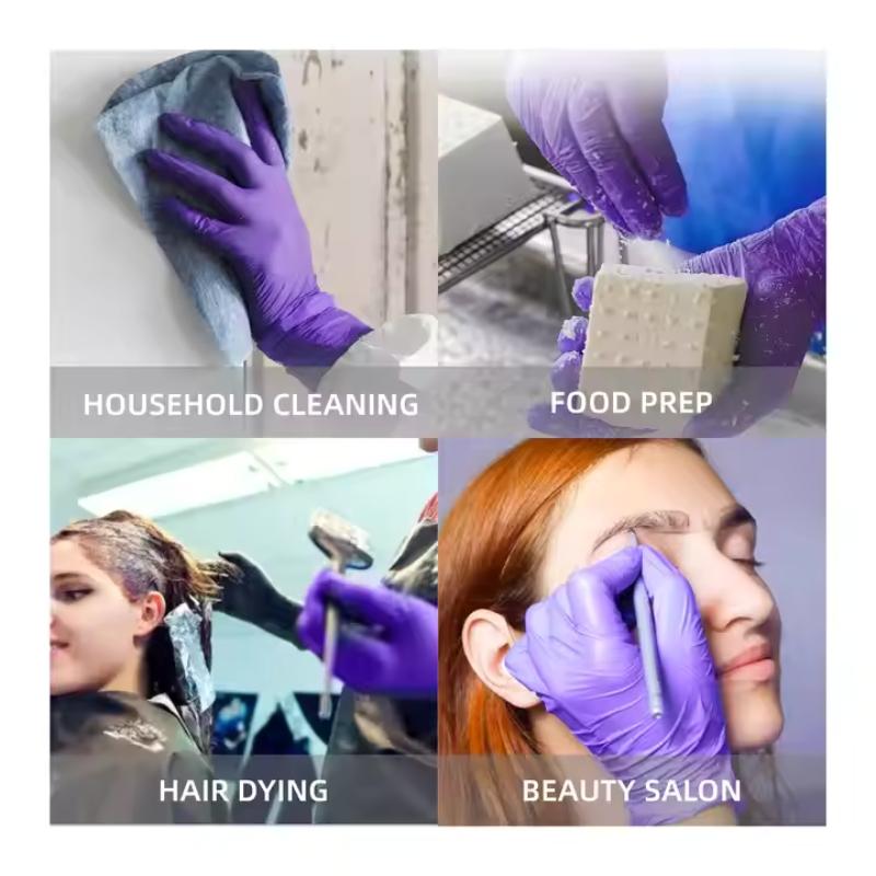20/50/100PCS Purple Disposable Nitrile Gloves Waterproof Non-Slip Glove for Work Kitchen Household Cleaning Beauty Salon Haircut