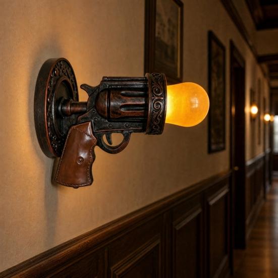 Vintage Wall Sconce Light, Resin Pistol Shaped Statue Night Light, Decorative Indoor Wall Mount Lamp for Bedroom Bedside Living Room Hallway,