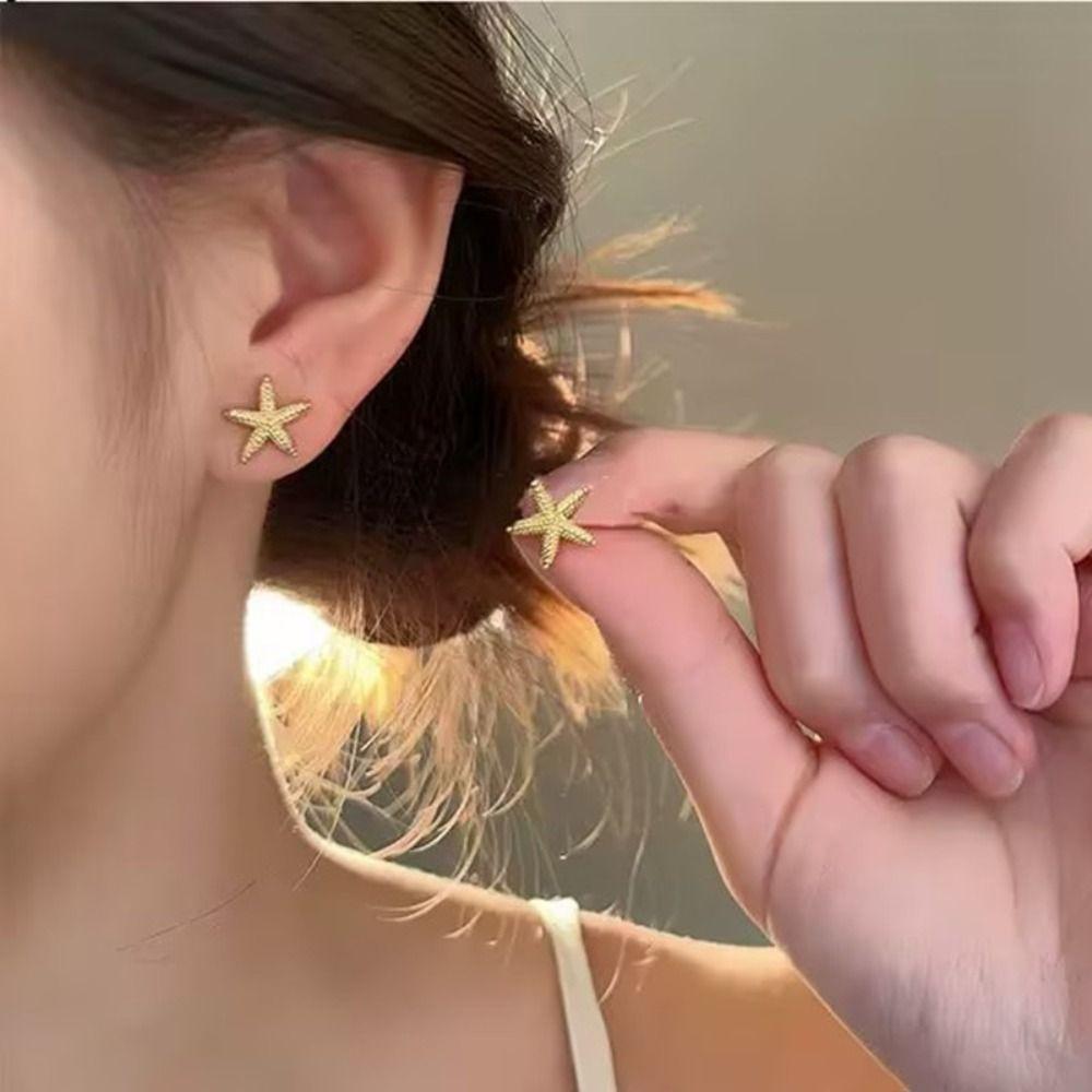 Gold Color Ear Studs Ocean Style Starfish Earrings High Quality Ear Jewelry Gift