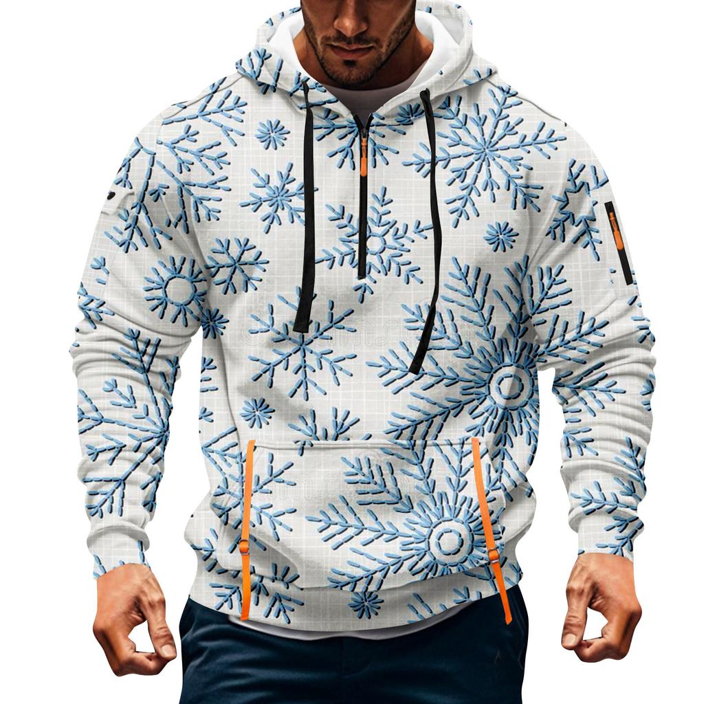 Men's Christmas Print Hooded Half-Zip Casual Sports Sweatshirt