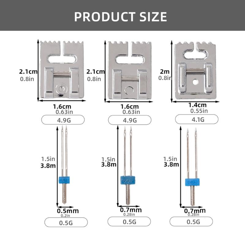 Set de picioruși presor pentru mașină de cusut dublu ac și picioruş de presare 2/90 3/90 4/90 ace duble pentru cusături decorative și piciorușe