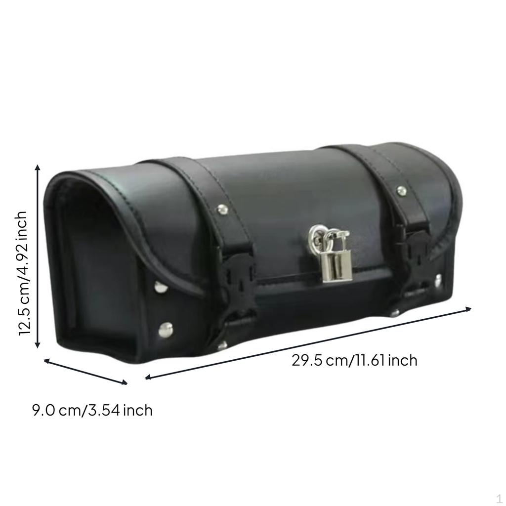 Motorcycle Tool Bag, Vintage Leather Saddlebag, Universal Handlebar Storage Black Studded 31x13x13cm