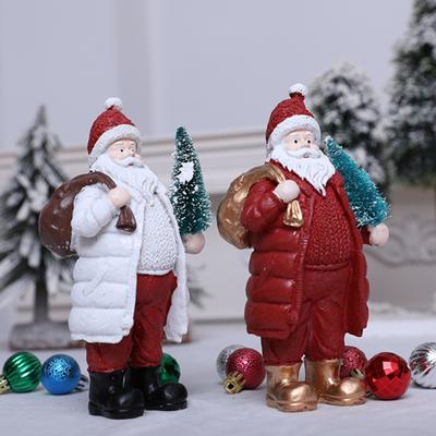 Christmas Santa Claus Figurine Miniature Resin Santa Ornament with Gift Bag for Holiday Indoor Home Tabletop Decor