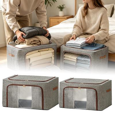 Clothes Bins For Storage Foldable Container With Zipper & Lid Clothes Storage Box For Wardrobe Comforters Bed Sheets Pillows