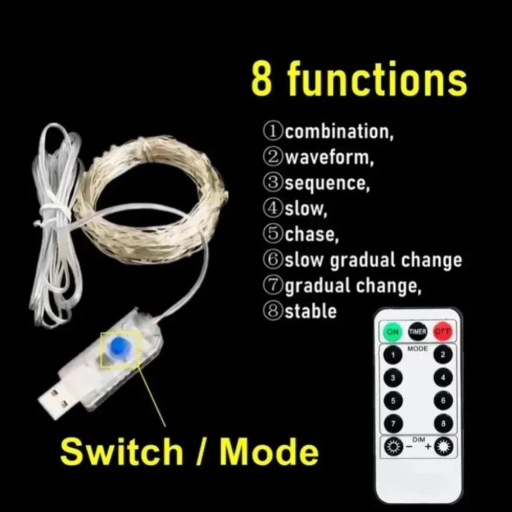 8 Function Remote Control LED Fairy Lights USB String Lights Christmas Garland for New Year Wedding Party Tree Garden Decoration