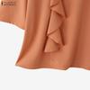 ZANZEA Women Casual Round Neck Loose 3/4 Sleeve Blouse