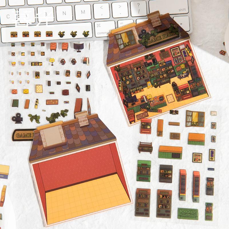 3 Pieces Miniature Scene 3D Fun Cabin Scenery Stickers, Cute Hut Designs & Strong Stereo Effect, Self-Adhesive for Journal DIY