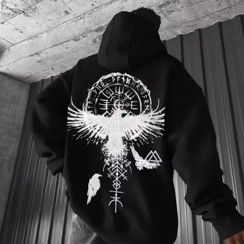Totem Viking Eagle Print Men s Long Sleeved Hooded Sweatshirt for Autumn and Winter Daily Outdoor Leisure Street Fashion Top S