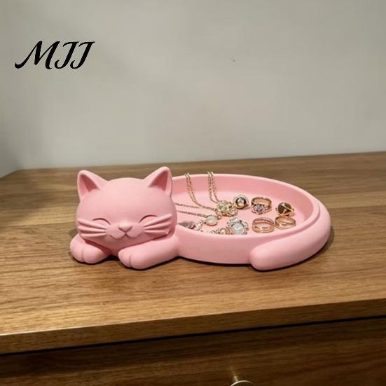 Minimalist Trinket Bowl Cute Sleeping Cat Ring Dish, 3D Printed Jewelry Tray Organizer for Earrings Decorative Succulents Pot Keys Trinkets,