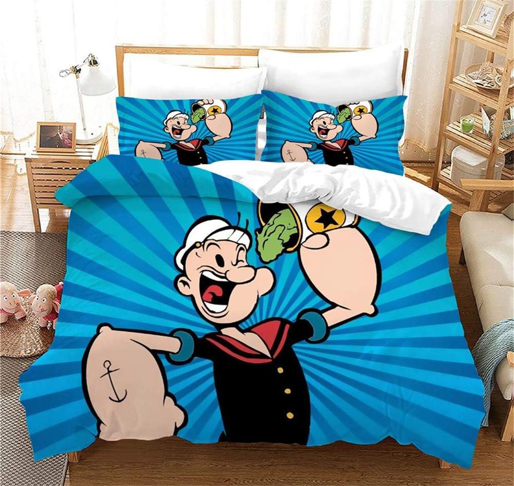 P-Popeye Anime Single Bedding Set Duvet Cover and Pillow Case,Microfibre 3D Digital Print 2 Piece Duvet Cover and Pillowcases