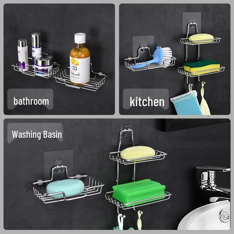 Punch-Free Wall-Mounted Stainless Steel Soap Holder with Drainage