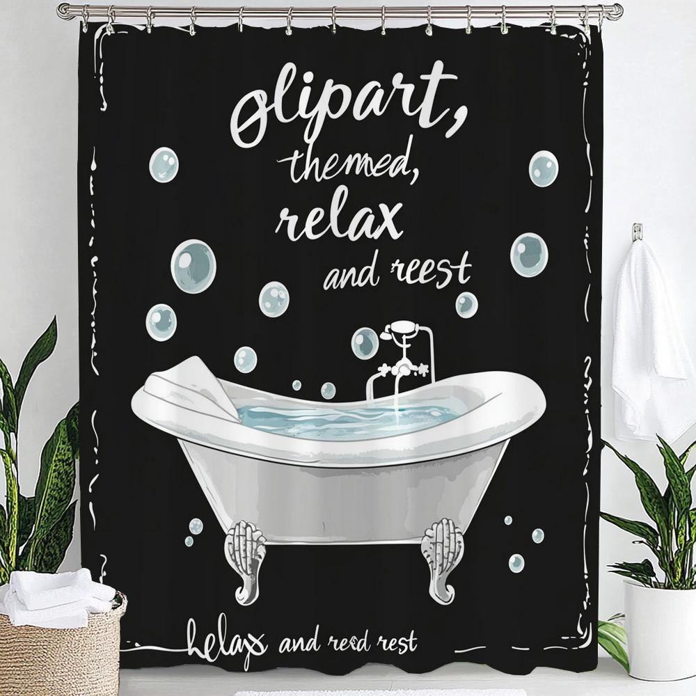 

Modern Minimalist Bathtub Pattern Black And White Shower Curtain, Bathroom Decorative Shower Curtain, Home Curtain With Hooks W60H190(CM)-1 Pcs