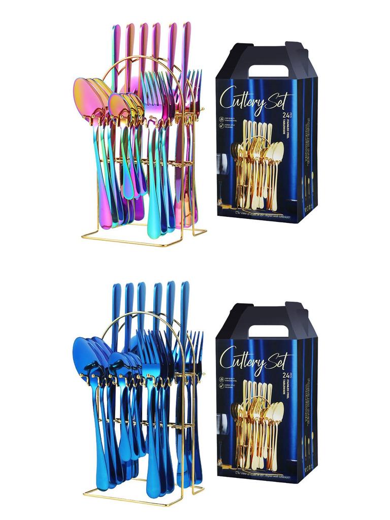 Western 24-Piece Stainless Steel Cutlery Set with Knife Holder Gift Box