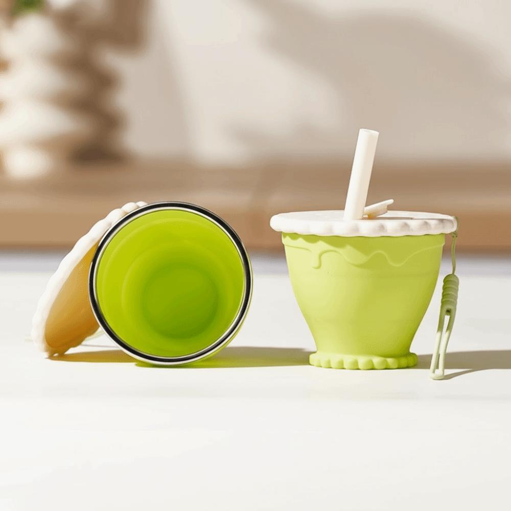 Heat Resistant Silicone Folding Cups With Lid Hanging Rope Collapsible Travel Cup Lightweight Mini Retractable Cup Hiking