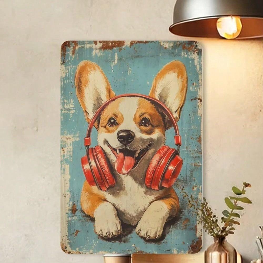 Vintage Corgi Rock Style Metal Sign Wall Decor 20x30cm