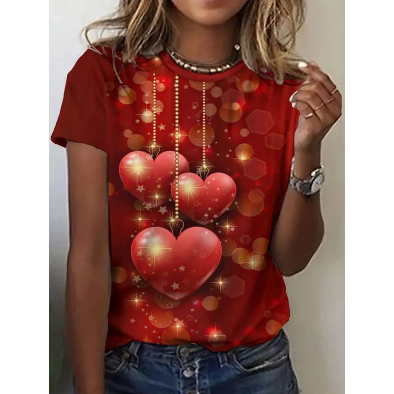 Love Short Sleeve Fashion Women's Crew Neck T-Shirt 3D Love Color Printing Crew Neck Short Sleeve