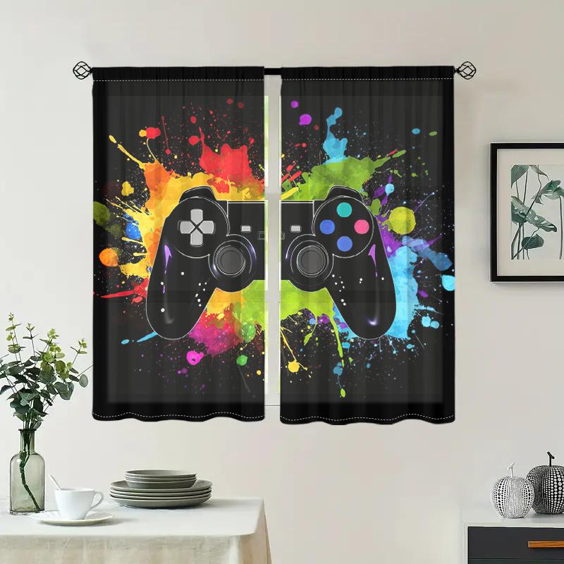2 Pieces, Colorful Game Controller Curtains - Semi Blackout - Very Suitable for Living Room, Bedroom, Kitchen, Home Decoration