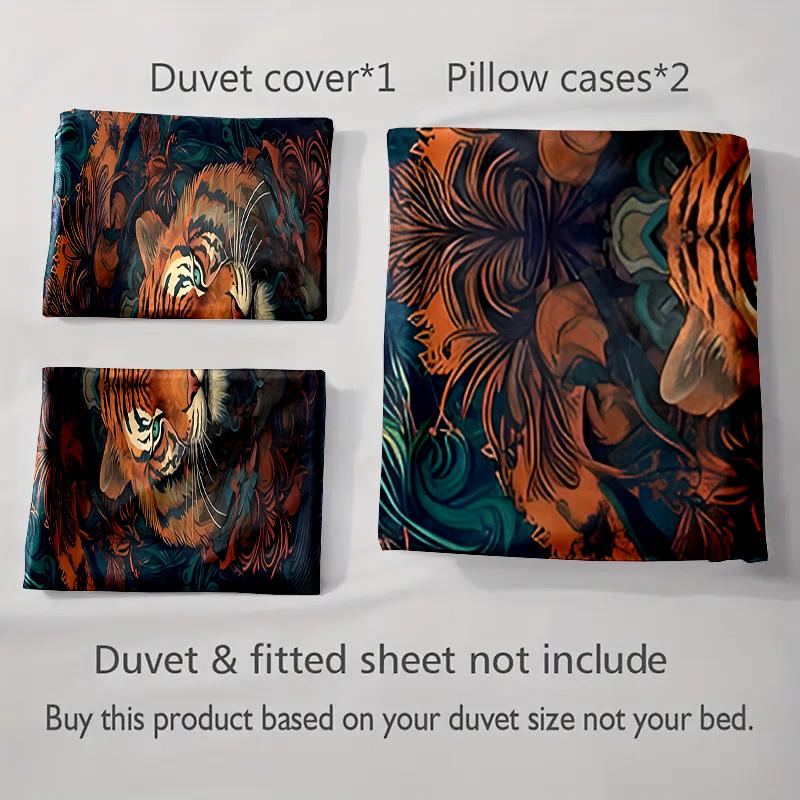 Tiger floral motif Bedding Duvet cover sets Duvet covers Pillowcases gifts (1 * Duvet Cover 2 * Pillowcases, without duvet insert)