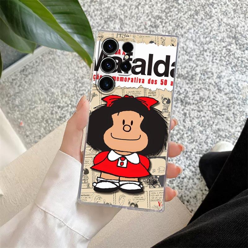 Mafalda Cartoon Girl Transparent Case For Samsung Galaxy S26 S25 Ultra S24 S22 S26 Plus S20 S23 S21 S25 FE 5G Clear Back Cover
