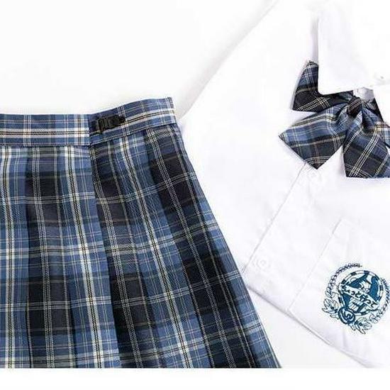 Gentle Blade Authentic JK Uniform: Plaid Pleated Skirt & College Style Short Shirt Set